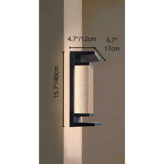 Compact 15.7" 40cm outdoor wall light in black with textured glass, with measurements