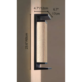 Dimensions of black 23.6" 60cm modern outdoor wall light with textured glass for home exterior