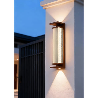 Dual beam outdoor wall sconce in coffee color with textured glass