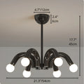 Black modern chandelier dimensions diagram, 21 inch width and 17.7 inch height ceiling light