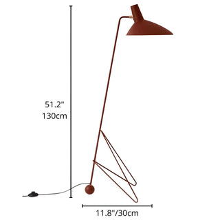 Modern sculptural tripod floor lamp dimensions diagram with height and base measurements