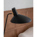 Close-up of modern tripod floor lamp metal shade and adjustable head