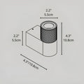 Technical drawing of the modern wall sconce showing dimensions: 4.3 inches wide, 2.2 inches deep, and 4.3 inches tall with a textured gold finish