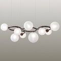 Contemporary white glass globe chandelier with suspended circular ring design