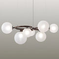 Modern white frosted glass globe chandelier with bronze circular frame