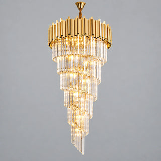 Monaco custom crystal chandelier against a neutral gray background