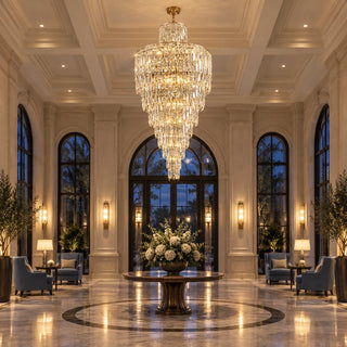 Moneglia custom crystal chandelier in a classic hotel entrance hall