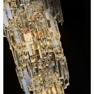 Close-up of Moneglia chandelier cascading tiers and clear faceted crystal details