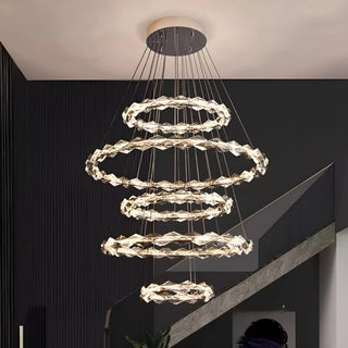 Multi-ring luxury K9 crystal chandelier with LED lighting for staircase or foyer