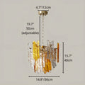 Small Murano glass pendant chandelier with amber accents and detailed size measurements