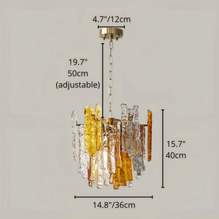 Small Murano glass pendant chandelier with amber accents and detailed size measurements