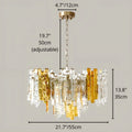 Dimension diagram of Murano glass chandelier measuring 55cm wide with adjustable hanging chain.
