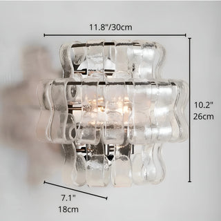 Dimensions diagram of a modern Murano glass wall sconce measuring 11.8 inches wide and 10.2 inches high