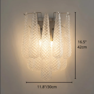 Dimension diagram of the Murano-inspired textured glass wall sconce showing 11.8 inch width and 16.5 inch height measurements
