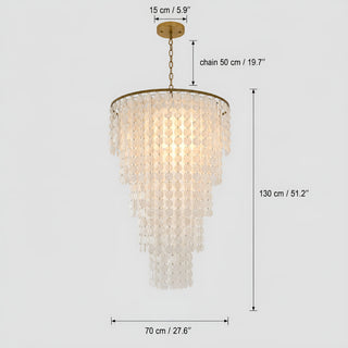Dimensions of the 70 cm Nacara chandelier: 27.6 in wide, 51.2 in tall, 19.7 in chain