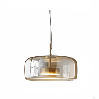 Nordic amber glass round pendant light with warm light diffusion and elegant gold finish