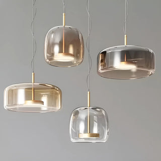 Nordic modern glass pendant lights in amber, smoke gray, coffee and clear finishes - elegant lighting for living and dining spaces