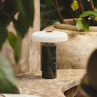 Nordic portable marble touch table lamp with black marble base and frosted glass shade