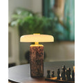 Nordic marble portable touch table lamp with violet red marble base and frosted glass shade on table