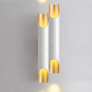 Stylish white and gold wall sconce with two cylindrical lights
