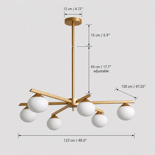 Novara dimension diagram: 122 cm / 48 inch span, 12 cm canopy, 15 plus 45 cm adjustable rod