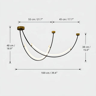 Dimensions of the 100 cm Ondara curved chandelier: 100 cm / 39.4 in wide, 48 cm / 18.9 in drop