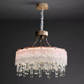 Pink 2-tier crystal chandelier with layered textured glass and crystal pendants – statement ceiling light