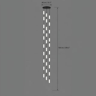 Dimensions of the 30-light Pluvara chandelier: 15.7 in round canopy and 299 in overall drop