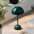 Rechargeable portable mushroom table lamp in dark green color for bedside or table lighting