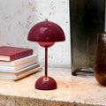 Modern red portable mushroom table lamp with rechargeable LED lighting
