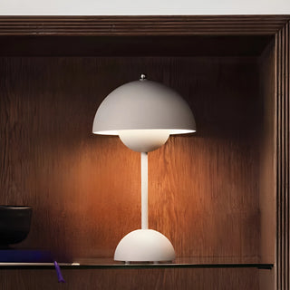 Portable mushroom table lamp with rechargeable LED and touch control in modern white finish