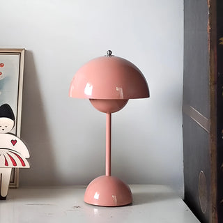 Portable rechargeable mushroom table lamp in soft peach pink finish for stylish interiors