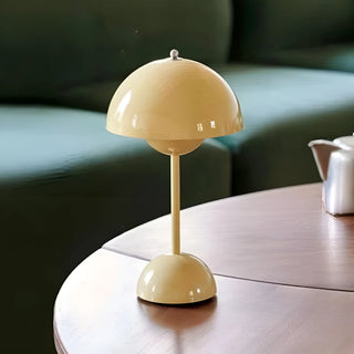 Sand Yellow color portable mushroom table lamp with rechargeable LED for bedside lighting
