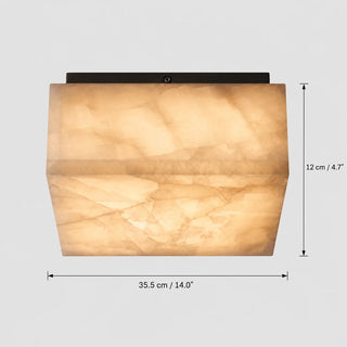 Quadara dimension diagram: 35.5 cm / 14 inch square, 12 cm / 4.7 inch height, black bracket