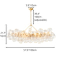 Rectangular glass chandelier dimensions 51.9 inches wide with adjustable 39.4 inch hanging length.
