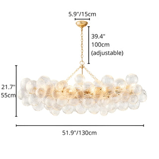 Rectangular glass chandelier dimensions 51.9 inches wide with adjustable 39.4 inch hanging length.
