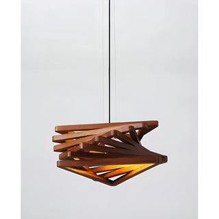 Roquesteron wooden LED pendant light glowing warmly, highlighting wood texture