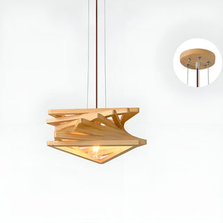 Light wood variation of Roquesteron LED pendant light with natural finish and circular canopy