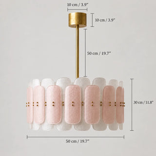 Dimensions of the Rosara drum chandelier: 50 cm / 19.7 in diameter, 30 cm / 11.8 in high, 50 cm / 19.7 in rod