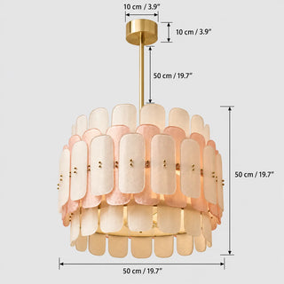 Dimensions of the tall Rosara drum chandelier: 50 cm / 19.7 in diameter, 50 cm / 19.7 in high, 50 cm / 19.7 in rod