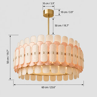 Dimensions of the tall Rosara drum chandelier: 60 cm / 23.6 in diameter, 50 cm / 19.7 in high, 50 cm / 19.7 in rod