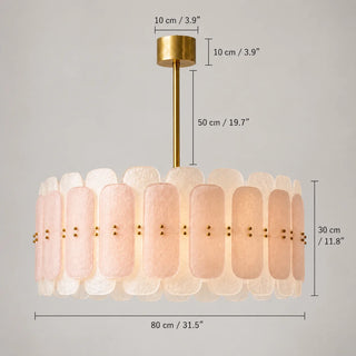 Dimensions of the Rosara drum chandelier: 80 cm / 31.5 in diameter, 30 cm / 11.8 in high, 50 cm / 19.7 in rod