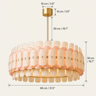 Dimensions of the tall Rosara drum chandelier: 80 cm / 31.5 in diameter, 50 cm / 19.7 in high, 50 cm / 19.7 in rod