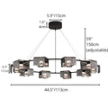 44.5 inch large round copper chandelier with textured glass shades