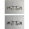 modern round copper chandelier with textured glass cube shades illuminated