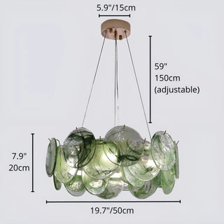 Sage green round glass chandelier, 19.7 inch diameter with adjustable hanging length