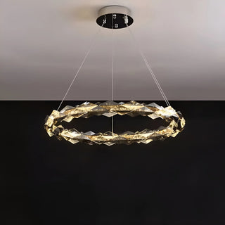 Elegant single-ring K9 crystal LED chandelier illuminating a modern interior