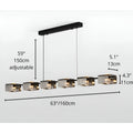 Six-light copper linear chandelier 63-inch length with adjustable suspension and textured glass shades
