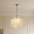 Small capiz shell pendant chandelier with silver finish for modern bedroom or dining room