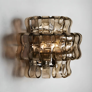 Luxury smoked Murano glass wall light with sculptural layered glass and warm decorative illumination